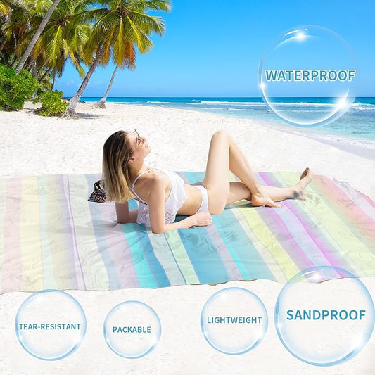 BYDOLL Beach Blanket Waterproof Sandproof 78''×110'' Suits1-7 Adults Compact Lightweight Oversized Sand-Free Blanket Large Picnic Mat for Beach Travel Camping Hiking