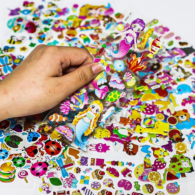 3D Stickers for Kids Toddlers 530+ Vivid Puffy Kids Stickers 24 Different Sheets, Colored 3D Stickers for Boys Girls Teachers, Reward, Craft Scrapbooking (Style-2)