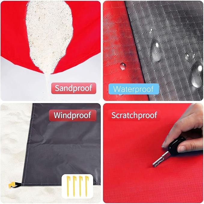 Beach Blanket Sandproof Waterproof, Beach Essentials Extra Large Beach Mat, 79" X 55" Oversized Durable Outdoor Picnic Mat Storage Bag for 1-4 Adults, Beach Accessories for Travel, Camping, Hiking