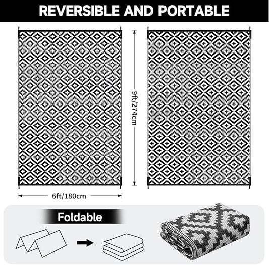 Outdoor Rugs Patio Camping Waterproof - 6x9 Plastic Straw Patio Rug Portable for Campers, Outside RVs Mat, Outdoor Area Carpet for Patios Clearance, Backyard Porch, Balcony, Picnic