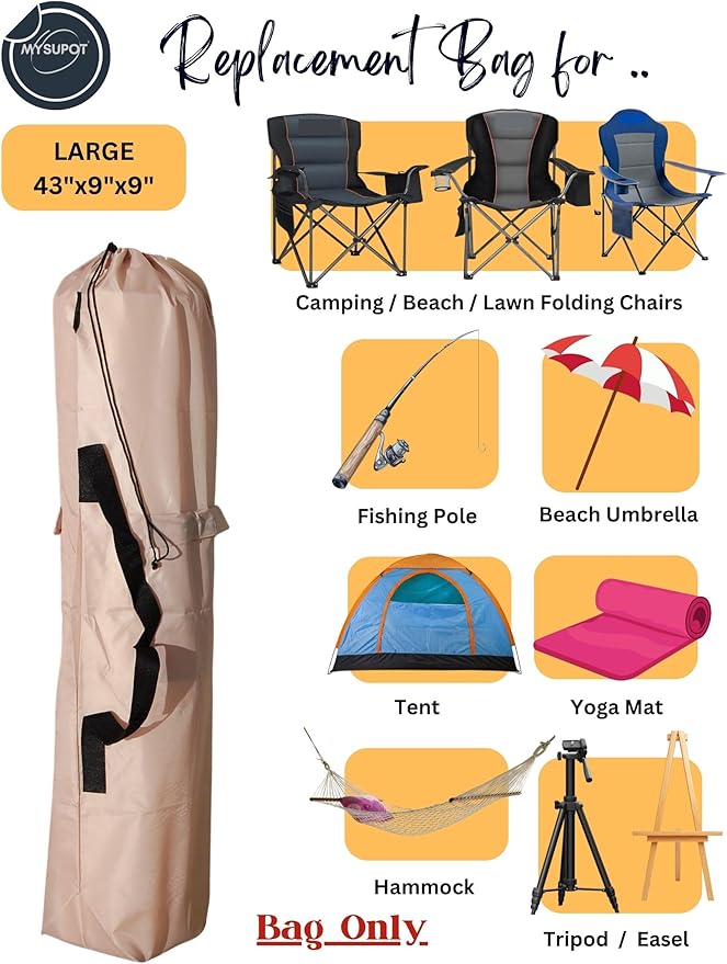 Replacement Bag for Folding Camping Chair, Portable Camp Chair, Hammock, Yoga Mat, Umbrella, Tents, Tripods, Fishing Poles - 420D Oxford Polyester Fabric