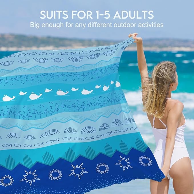 BYDOLL Beach Blanket Waterproof Sandproof 78''×81'' 1-7 Adults Oversized Lightweight Large Picnic Mat Waterproof Sandproof Blanket for Beach