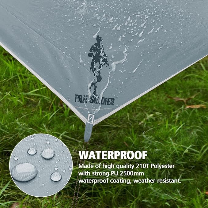 FREE SOLDIER Waterproof Portable Tarp, 10x10.5ft, Blue Gray, Camping, Backpacking, Hiking, Fishing, Hunting