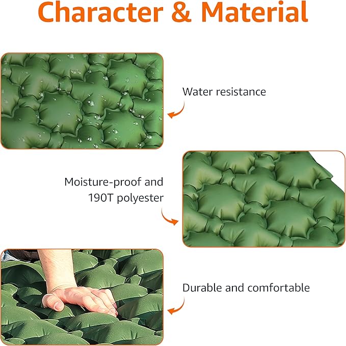 Amazon Basics Camping Sleeping Pad with Quick-Inflate Foot Pump, Water Resistant, Ultralight, Olive Green