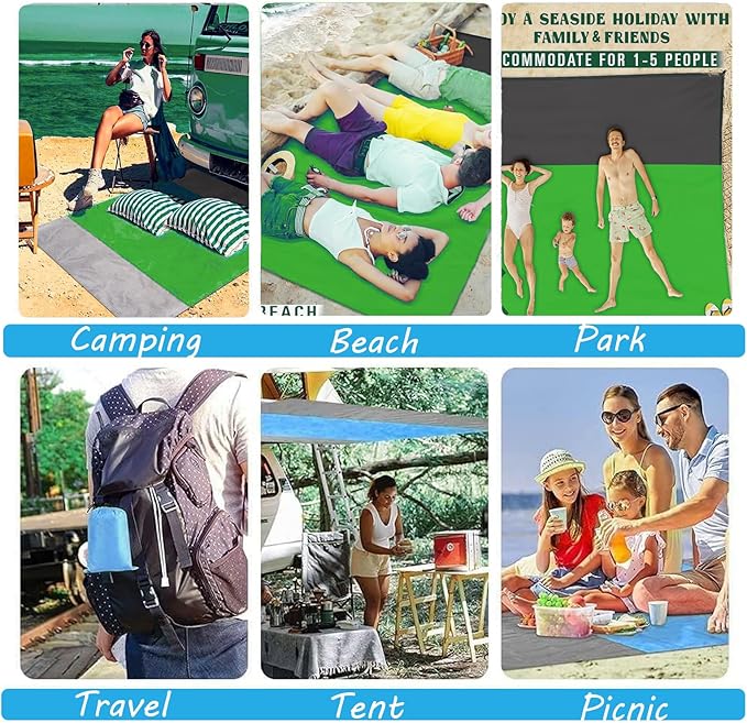Beach Blanket Sandproof Waterproof, Beach Essentials Extra Large Beach Mat, 79" X 55" Oversized Durable Outdoor Picnic Mat Storage Bag for 1-4 Adults, Beach Accessories for Travel, Camping, Hiking