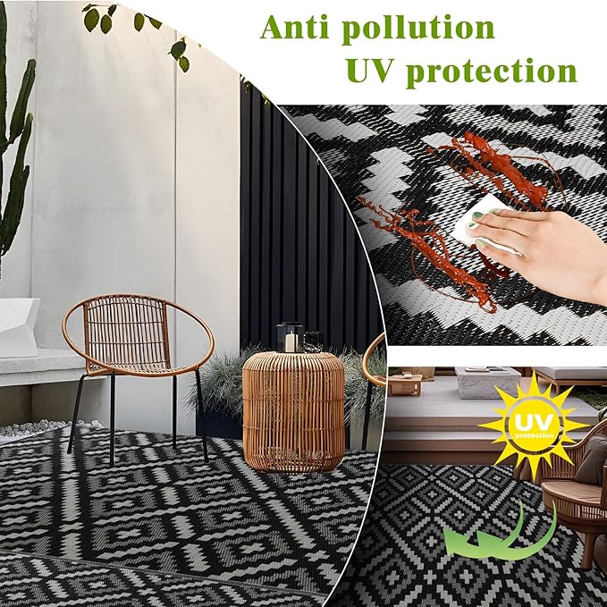 Outdoor Rug 8x10 ft Waterproof, Reversible Outdoor Plastic Straw Rug for Patios Clearance, Outdoor Area Rug Carpet RV Mat for Camping Backyard Deck Porch