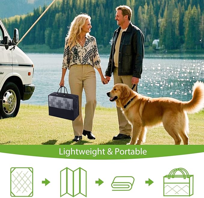 Smiry Waterproof Outdoor Rug 4x6 ft, Reversible Plastic Straw Patio Camping Rugs, Outdoor Indoor RV Mat Carpet for Patio, Outside Entry, Backyard, Deck, Bench, Picnic, Camper, Black & Grey