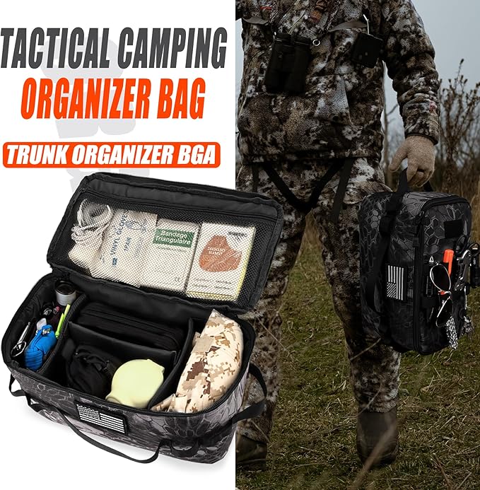 bvya Tactical Camping Storage Bag 11 Liters Outdoor Utility Tote Bag Camping Cookware Organizer Trunk Organizer with Flag Patch