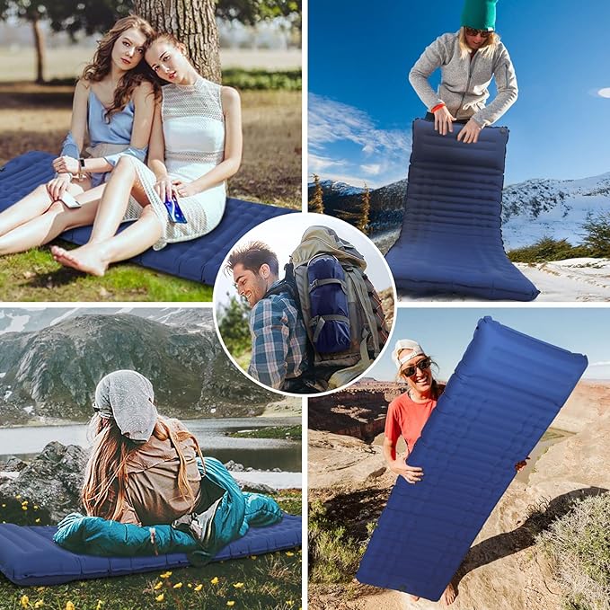 Inflatable Camping Sleeping Pad with Pillow, Thick 4.5 Inch Portable Sleeping Pad, Lightweight Sleeping Mat for Camping, Backpacking, Hiking