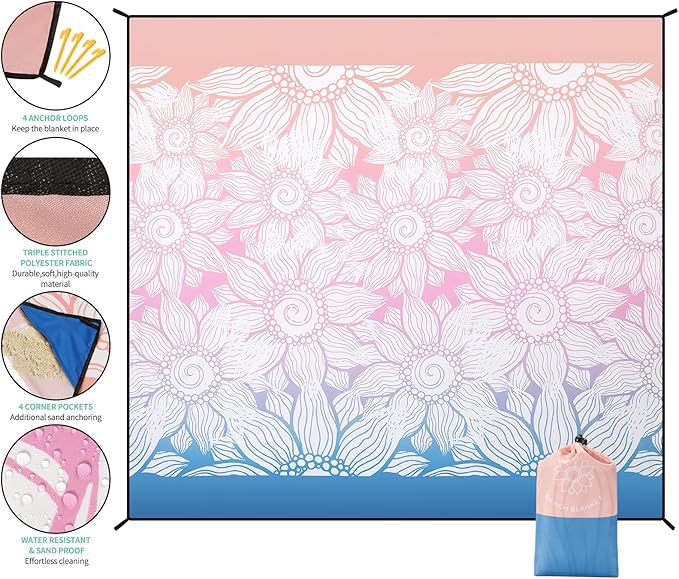 Beach Blanket Waterproof Sandproof Extra Large Beach Mat 79" X 83"/120"x108"for 1-8 Adults Quick Drying Durable Outdoor Picnic Mat for Beach Travel Camping Hiking