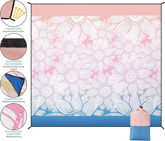 Beach Blanket Waterproof Sandproof Extra Large Beach Mat 79" X 83"/120"x108"for 1-8 Adults Quick Drying Durable Outdoor Picnic Mat for Beach Travel Camping Hiking