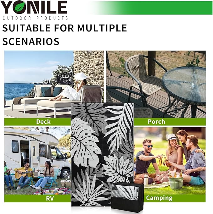 Outdoor Rug 6x9 ft Waterproof, Reversible Outdoor Plastic Straw Rug for Patios Clearance, Outdoor Area Rug Carpet RV Mat for Camping Backyard Deck Porch