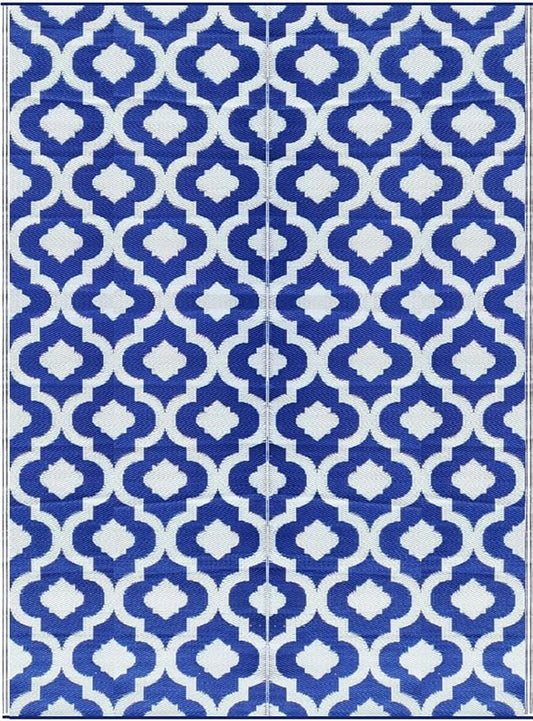 BalajeesUSA Outdoor Rug - 2 PK 5x7 Blue, Reversible Recycled Plastic Straw Outdoor Patio Rugs Clearance Waterproof Large RV Camper Mats 491