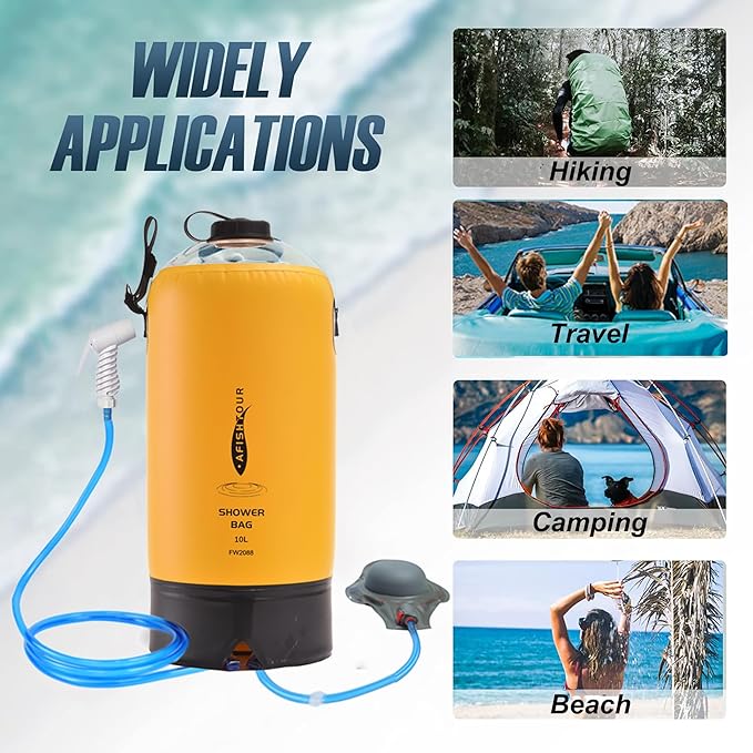Portable Camping Shower Bag - 10L/2.2 Gallons 20/5 Gallons Solar Shower Water Bag with Foot Pump, Hose and Shower Head - Camp Shower for Camping, Beach, Travel, Outdoor Activities