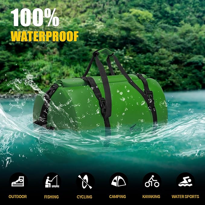 8 Fans Extra Large Waterproof Duffle Bag,Heavy Duty Travel Dry Bag with Durable Straps & Handles, Ideal for Kayaking,Paddleboarding,Boating,Rafting,and Fishing (Green, 120L)