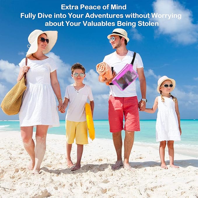 AiRunTech Waterproof Pouch with Waist Strap (2 Pack) | Beach Accessories Best Way to Keep Your Phone and Valuables Safe and Dry | Perfect for Boating Swimming Snorkeling Kayaking Beach Pool Water Park