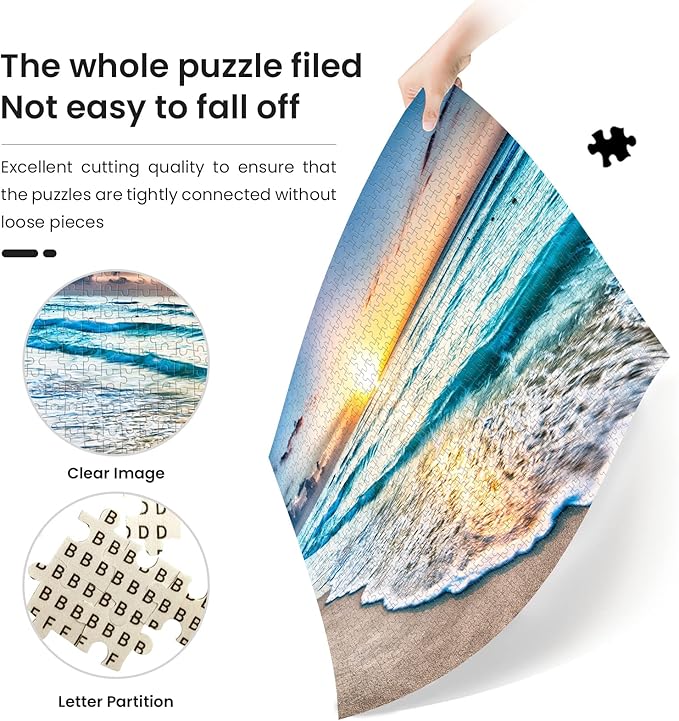 Puzzles for Adults 1000 Piece,Sunset Beach Wooden Jigsaw Puzzle Art,DIY Leisure Game Fun Toy Gift Suitable Family Friends