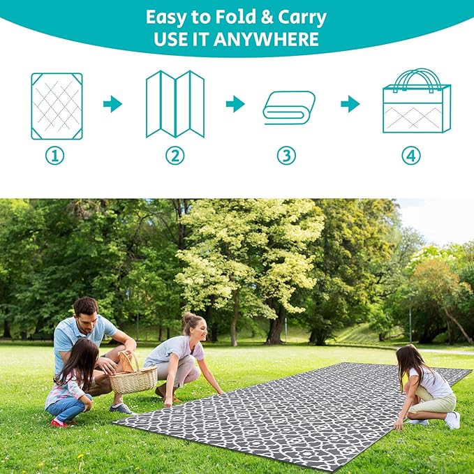HEBE Outdoor Rug 9'x18' for Patios Waterproof Clearance Reversible Patio Mat Plastic Straw Rug RV Camping Mat Outside Area Rug Carpet for Camping RV,Porch,Deck,Balcony,Camper,Backyard