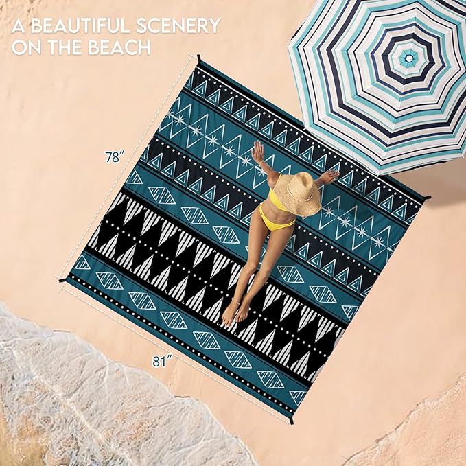 BYDOLL Beach Blanket 78''X81'' 4-7 Adults Oversized Lightweight Waterproof Sandproof Blanket for Beach Large Picnic Mat Travel Camping