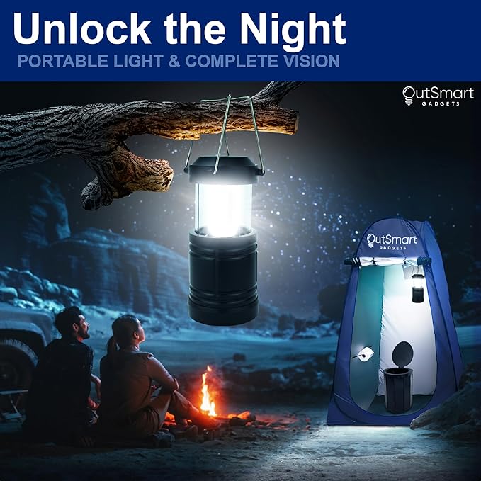Outdoor Portable Toilet Set for Adults with Camping Night Lantern, Folding XL Toilet, Pop Up Privacy Tent and Carry Bags, Multipurpose Potty, Washable and Foldable for RV Travel