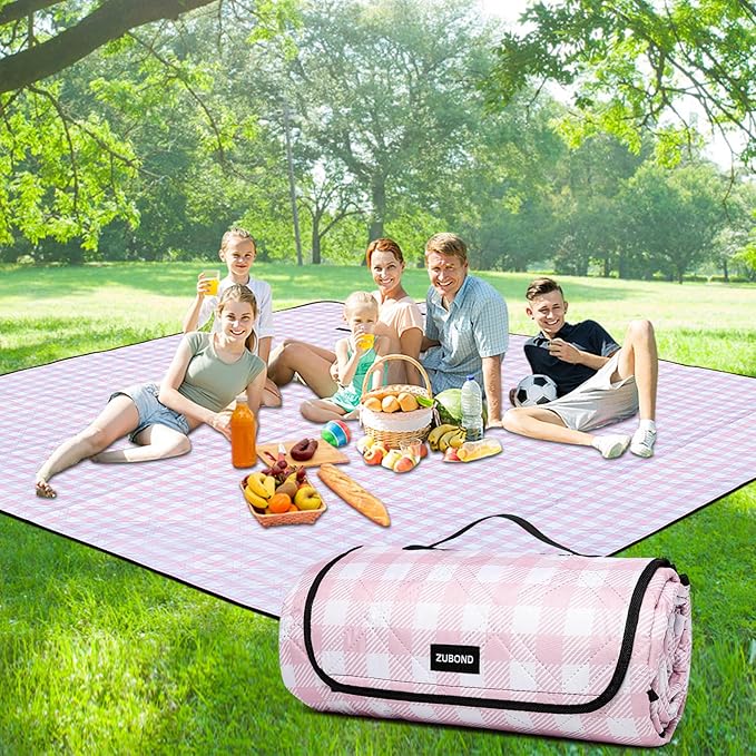 Picnic Blankets Outdoor Blanket Waterproof, 80''x80'' Extra Large Beach Blanket Sandproof Foldable Machine Washable, Vintage Gingham Picnic Mat Grass Lawn Park Family Camping Party Music Festival