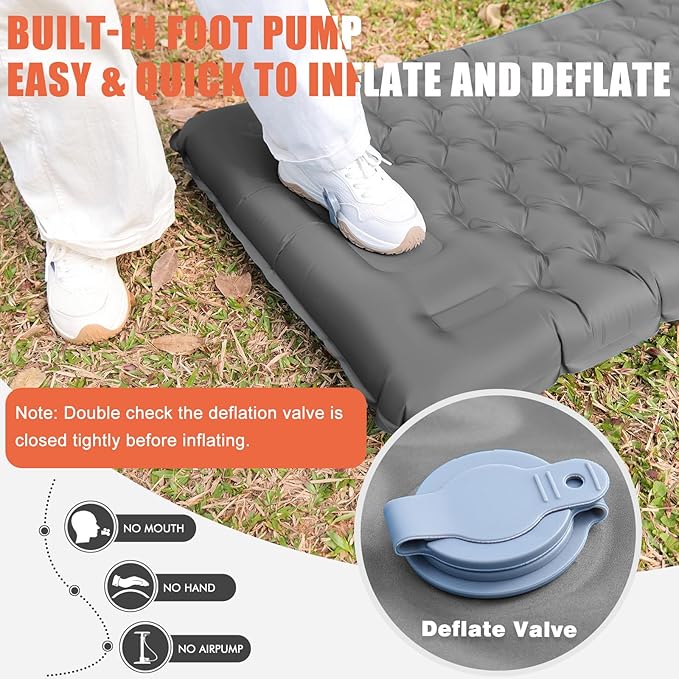 Inflatable Camping Sleeping Pad with Pillow, Extra Thick 4 Inch Sleeping Mat with Built-in Pump, Compact & Ultralight Camping Air Mattress for Backpacking Hiking Tent Traveling