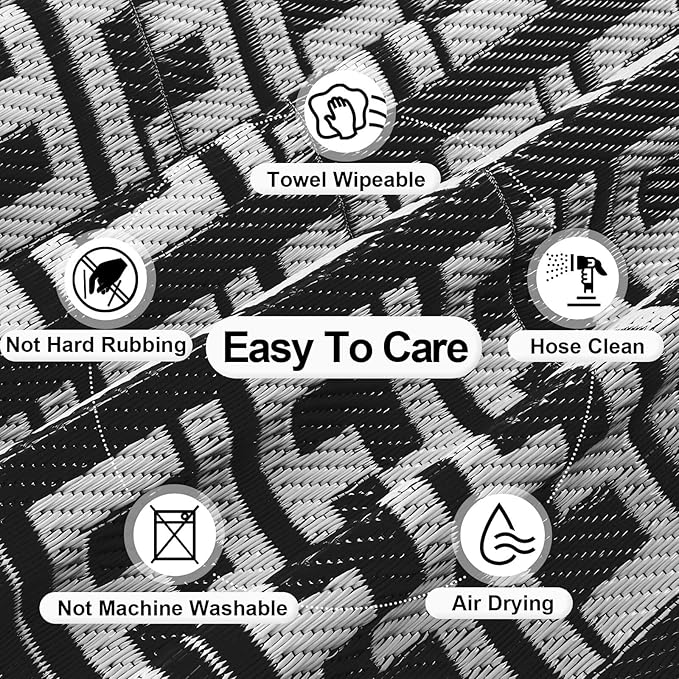 OutdoorLines Outdoor Plastic Area Rugs for Patio 5x8 ft - Reversible Outside Carpet, Stain & UV Resistant RV Mats, Straw Rug for Camping, Deck Garden, Porch and Balcony, Geometry Black & Light Grey