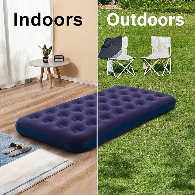 Twin Size Air Mattress - Portable Foldable Comfortable Bed Lightweight Inflatable Airbed for Camping, Home and Travel Air Bed - Easy to Set Up - Ideal for Kids, Adults, and Guests 75''X39''X9''