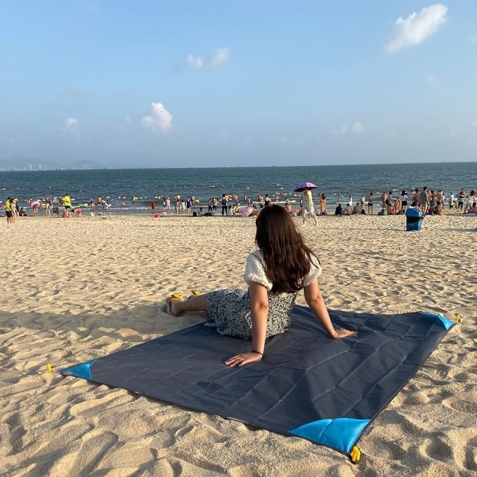 Outdoor Blanket (71" x 55") -Compact, Lightweight, Sand Proof Pocket Blanket Best Mat for The Beach, Hiking, Travel, Camping, Festivals with Pockets, Loops, Stakes, Carabiner