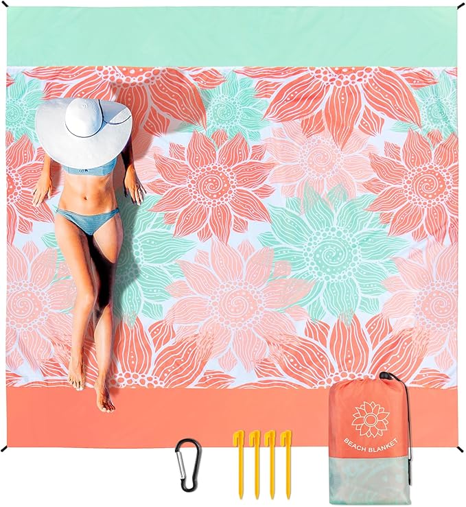 Beach Blanket Waterproof Sandproof Extra Large Beach Mat 79" X 83"/120"x108"for 1-8 Adults Quick Drying Durable Outdoor Picnic Mat for Beach Travel Camping Hiking