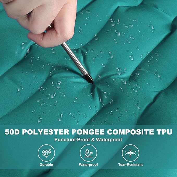 Camping Sleeping Pad with Pillow: Extra Thick 4.7 Inch Ultra-Light Self Inflating Air Mattress, Portable Comfortable Extendable Inflatable Sleep Mat for Car Traveling and Hiking (Peacock Blue)