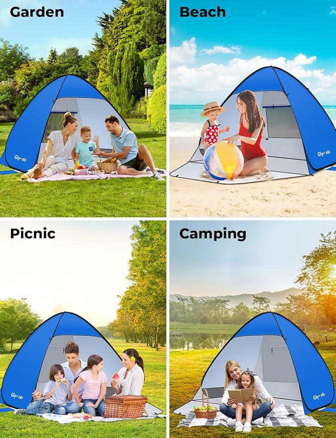 Pop Up Beach Tent Beach Shade Tent for 1-4 Persons Sun Shelter UPF 50+ Enclose Zipper Door Portable Easy Up Beach Tent