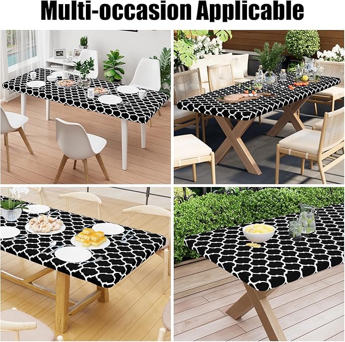 Smiry Rectangle Picnic Table Cover, Waterproof Elastic Fitted Camping Tablecloths for 5 Foot Tables, Wipeable Flannel Backed Vinyl Tablecloth Protector for Indoor, Outdoor (Black, 36x60 Inches)