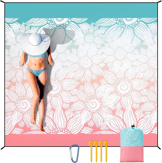Beach Blanket Waterproof Sandproof Extra Large Beach Mat 79" X 83"/120"x108"for 1-8 Adults Quick Drying Durable Outdoor Picnic Mat for Beach Travel Camping Hiking