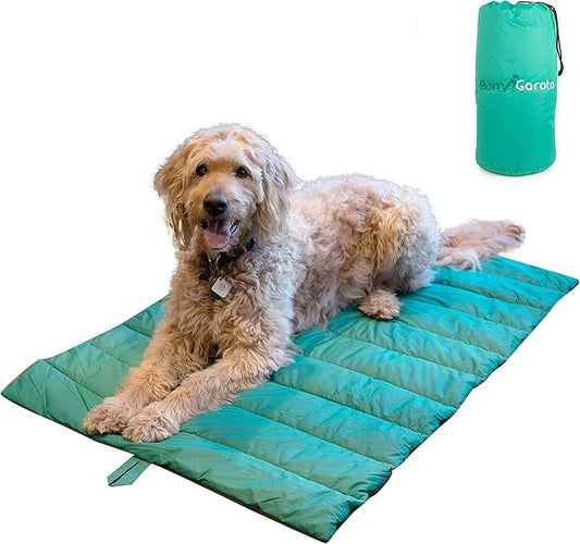 Bom Garoto Portable Pet Mat - 46.5 x 33 Inch Cat and Dog Mat for Crate Bed, Dog Cage, Fireside or Camping! Waterproof Dog Beds for Medium Dogs and Small Dogs. Large Dog Bed with Storage Carry Bag