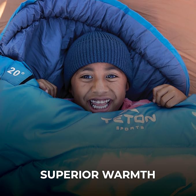Teton Junior, 20 Degree and 0 Degree Sleeping Bags. Finally, Sleeping Bag for Boys, Girls, All Kids, Warm and Comfortable, for All Camping Weather and Built to Last
