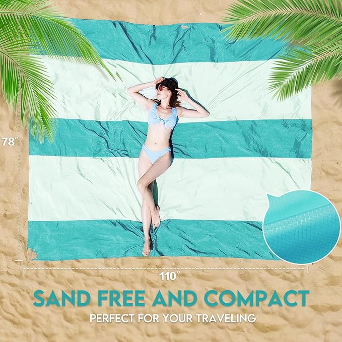 BYDOLL Nylon Beach Blanket Waterproof Sandproof 78''x110'' Oversized Suits 1-7 Adults Sand Free Extra Large Blanket Lightweight Soft Picnic Mat for Beach Essentials