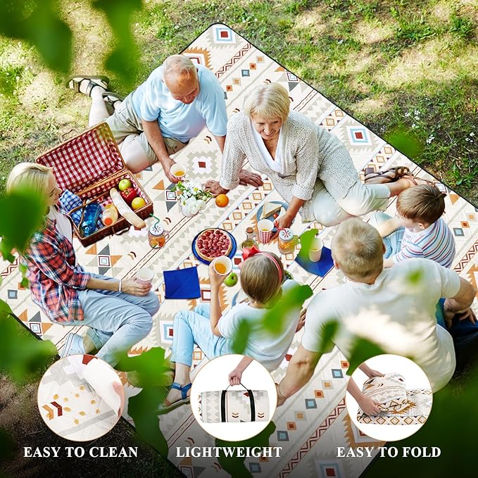 HiiARug Picnic Blankets Extra Large Picnic Outdoor Blanket 80"x80" Waterproof Foldable Outdoor Rug Boho Beach Blanket Sandproof Camping Mat Picnic Mat for Beach, Camping Grass Lawn Park Accessories
