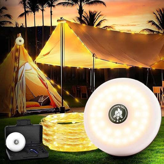 Camping String Lights - Outdoor String Lights with 8 Modes, Type-C Fast Charging, Durable & Waterproof for Camping, Party, and Christmas, Portable & Easy-to-Store with Storage Box (32.8ft-1pcs)