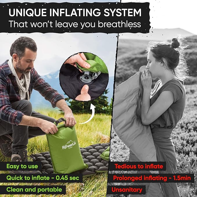 POWERLIX Ultralight Sleeping Pad for Camping with Inflating Bag– Compact Lightweight Camping Mat, Outdoor Backpacking Hiking Traveling Airpad Camping Air Mattress Sleeping Mat