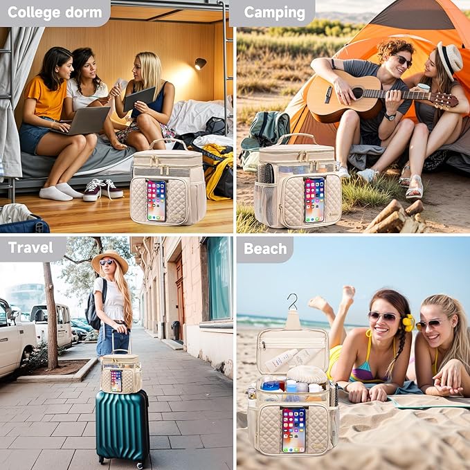 Large Leather Toiletry Bag for Women Men,Bathroom Bag,Water Resistant Portable Shower Caddy for College Dorm,Hanging Toiletry Bags for Traveling,Gym Camping Cruise Ship Travel Essentials Shower Bag