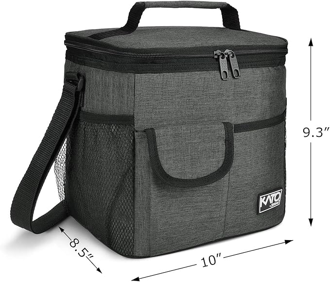 Tirrinia Large Insulated Lunch Bag for Women Men, 10L Leakproof Thermal Reusable Lunch Box for Adult, Tall Meal Prep Lunch Cooler Tote with 4 Pockets for Office Work, Charcoal