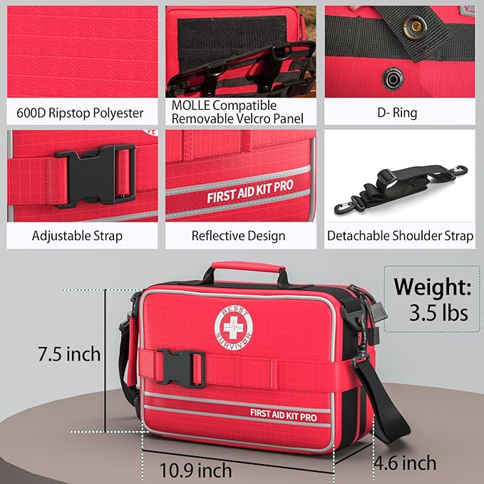 Comprehensive First Aid Kits, Premium Trauma Kit with Labeled Compartments for Home, Car, Travel, Camping, Vehicle, School, Tear-Resistant Medical Kit for Sports & Emergency Needs