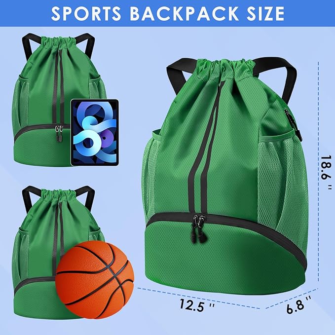 BROTOU Soccer Bags, Football Backpack, Volleyball Bag, Drawstring Soccer Backpack with Ball and Shoe Compartment