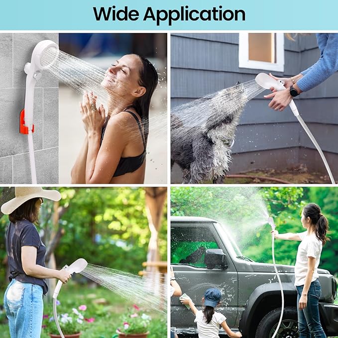 Portable Camping Shower with 7800mAh Battery - 3 Spray Modes, IPX7 Waterproof & Powerful Suction for Indoor, Camping, Beach Travel, RV Life, Pet Bathing, Gardening