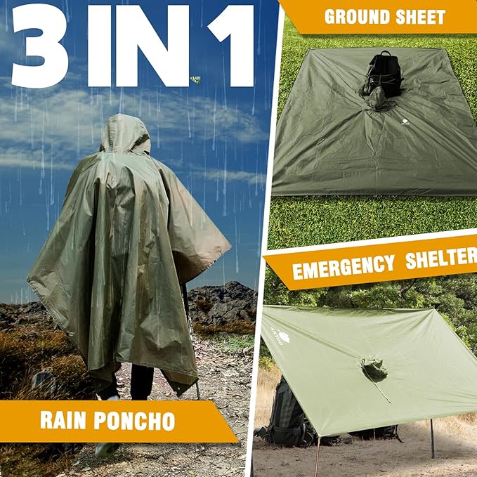 ANYOO Hooded Rain Poncho for Adults Waterproof Lightweight Rain Coat for Men Women Reusable Rain Jacket for Emergency Outdoor
