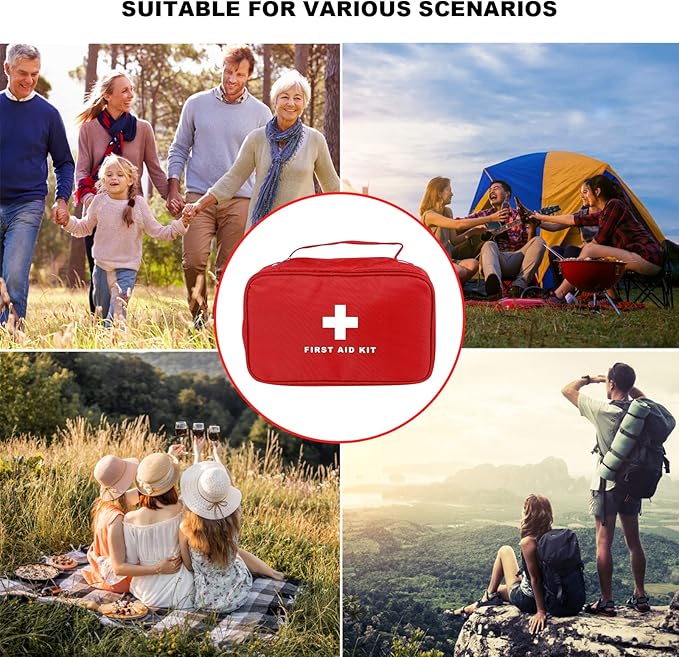 AOUTACC 6pcs First Aid Bag Empty, Waterproof Durable First Aid Kit Bag Empty with Zippered,First Responder Storage Medicine Emergency Bag for Home Office Kitchen Outdoor Travel Camping Activities-Red