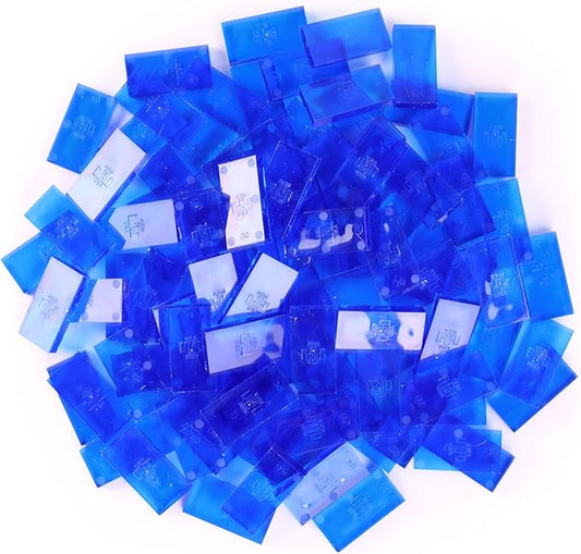 Bulk Dominoes Plastic Bulk 100pcs – Building and Stacking and Chain Reaction Toppling STEAM Toy Blocks for Kids (Clear Blue)