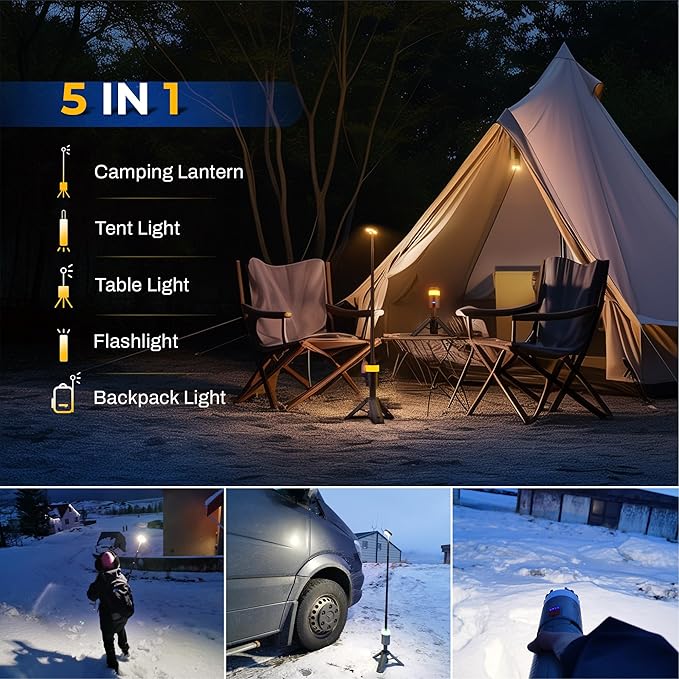 Telescopic Camping Light, 2000LM 10000mAh Rechargeable Camping Lantern with 15 Colors, Remote, IPX4 Waterproof, 180°Rotatable Portable Outdoor Tent Light for Power Outages, Working and Hiking