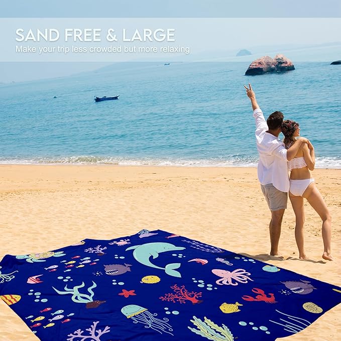 BYDOLL Beach Blanket Waterproof Sandproof 78''×81'' 1-7 Adults Oversized Lightweight Large Picnic Mat Waterproof Sandproof Blanket for Beach